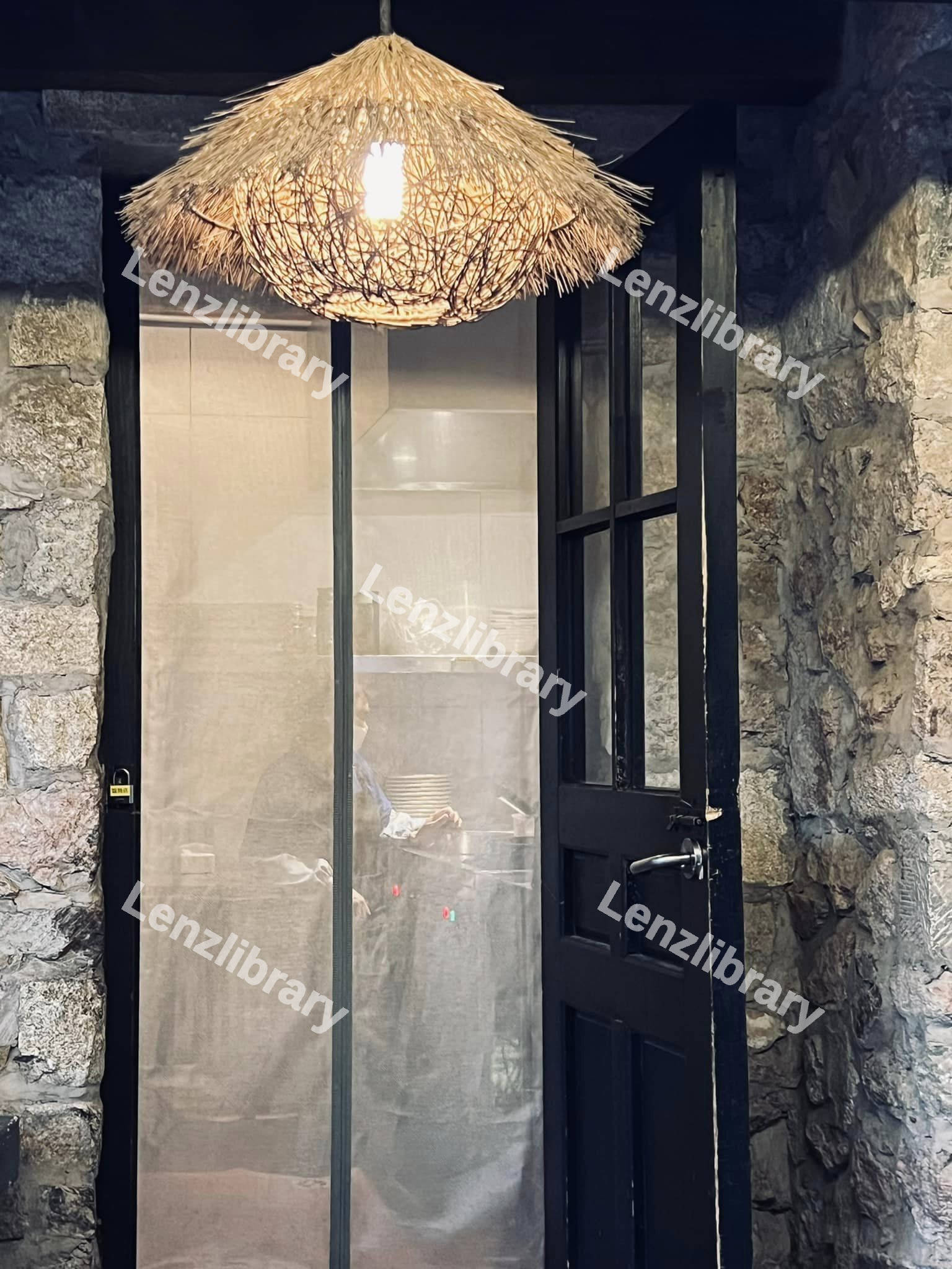 Door with a bamboo lamp